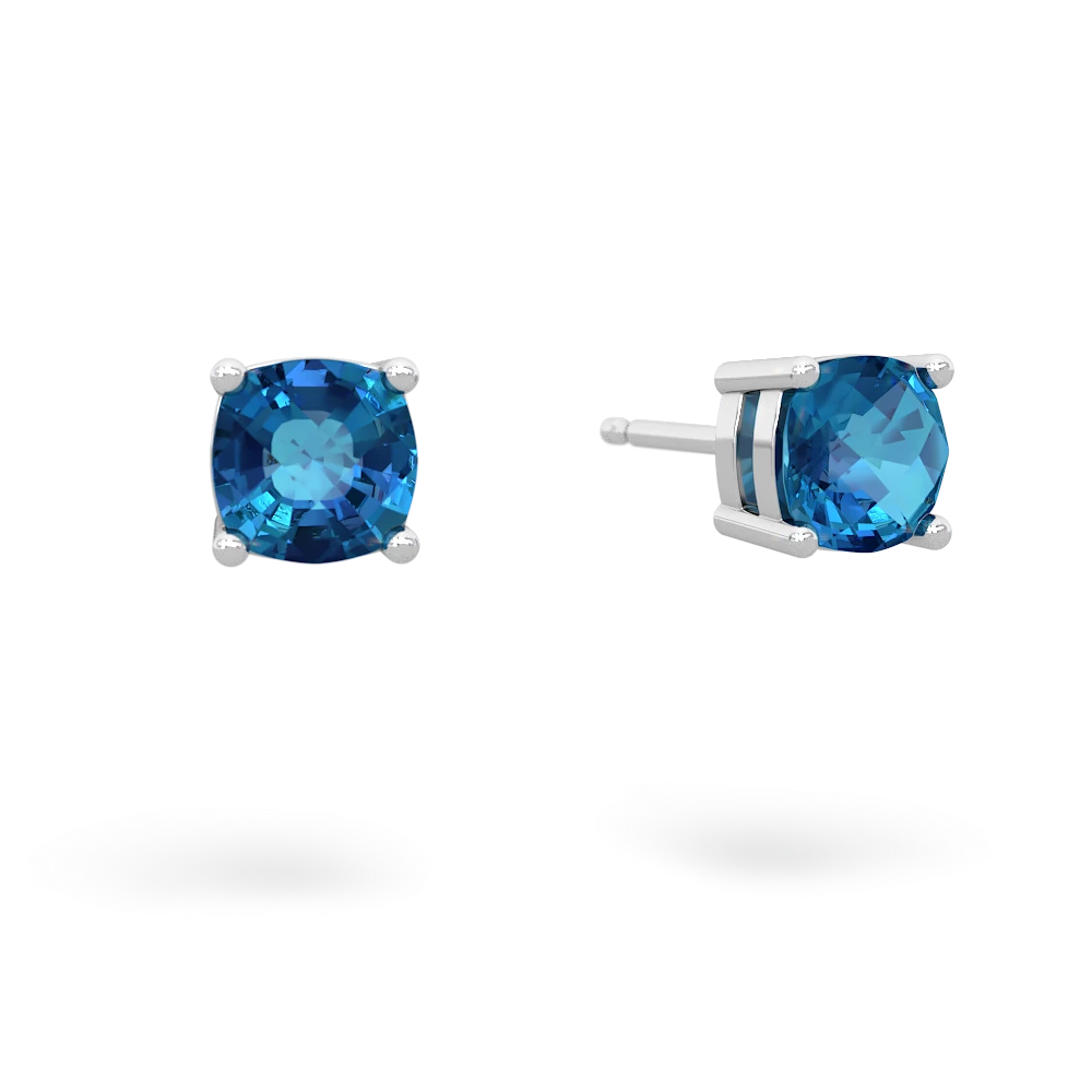 London Topaz 5Mm Checkerboard Cushion Stud 14K White Gold earrings E1795