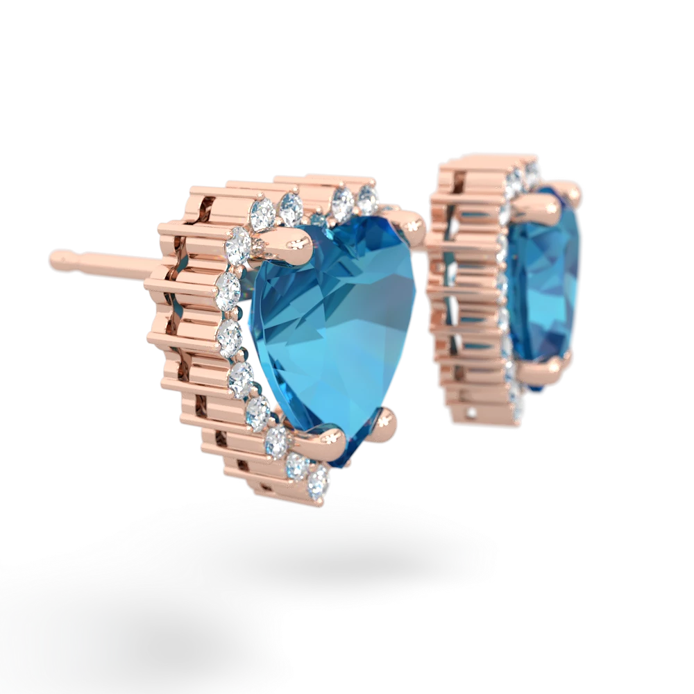 London Topaz Sparkling Halo Heart 14K Rose Gold earrings E0391