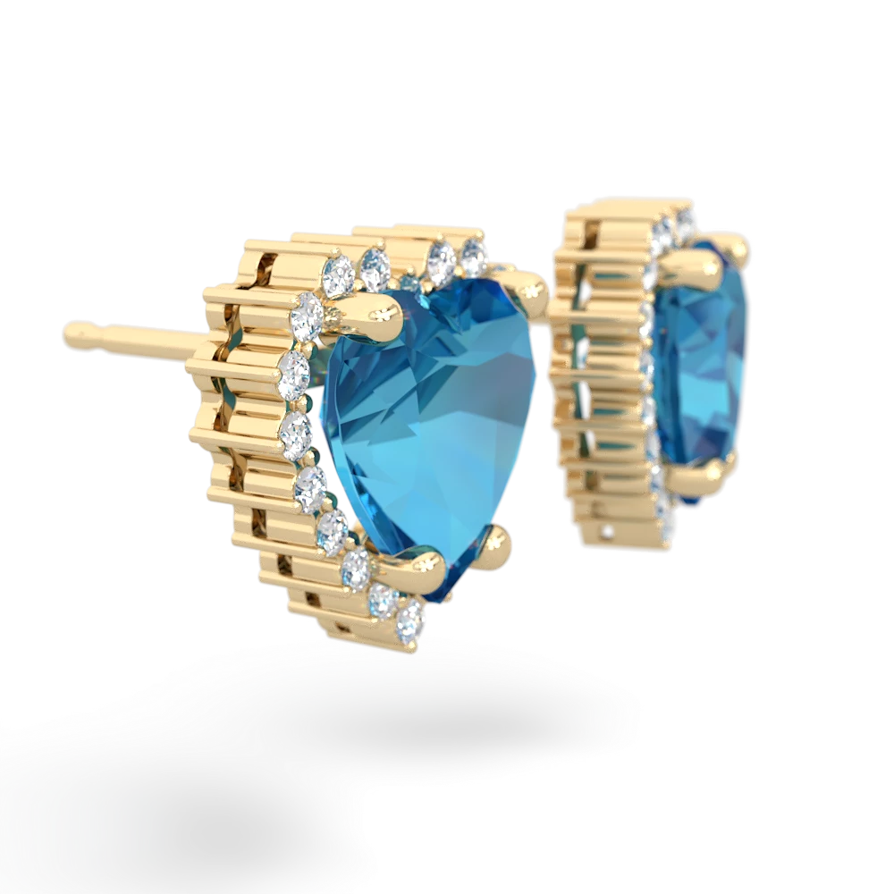 London Topaz Sparkling Halo Heart 14K Yellow Gold earrings E0391