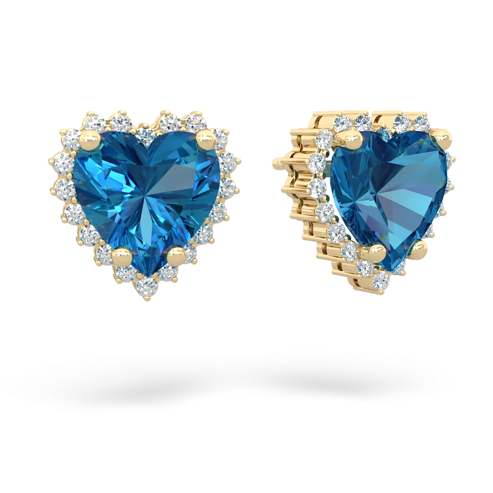 London Topaz Sparkling Halo Heart 14K Yellow Gold earrings E0391