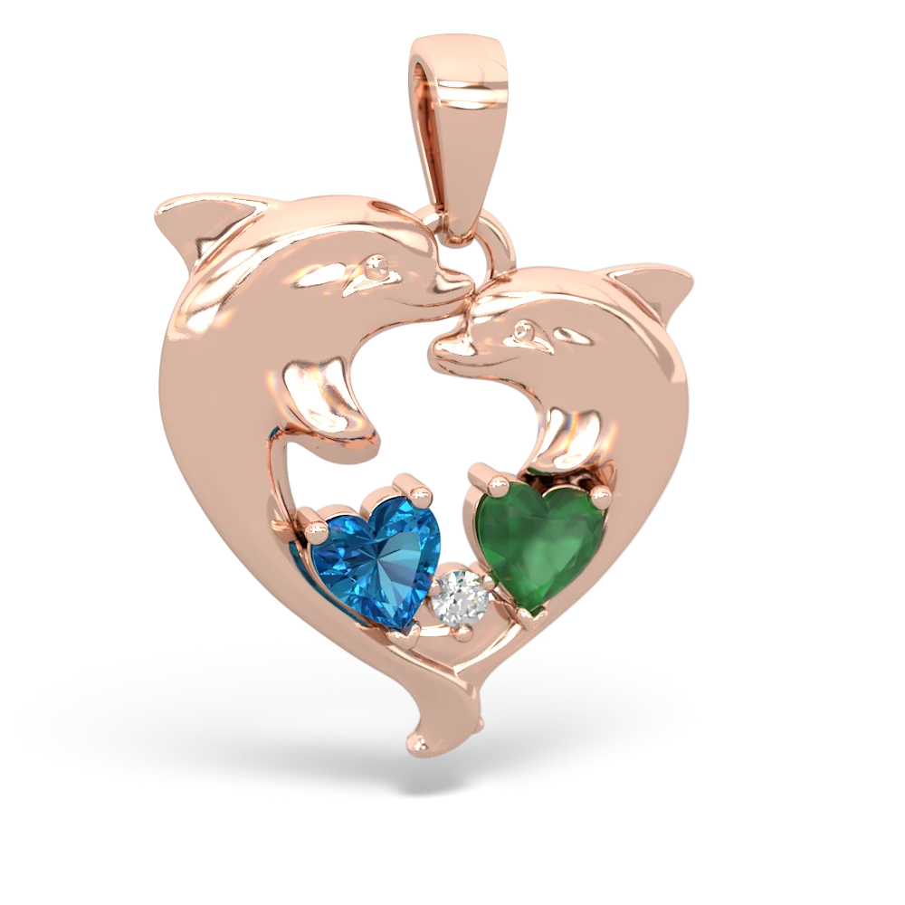 London Topaz Dolphin Heart 14K Rose Gold pendant P5820