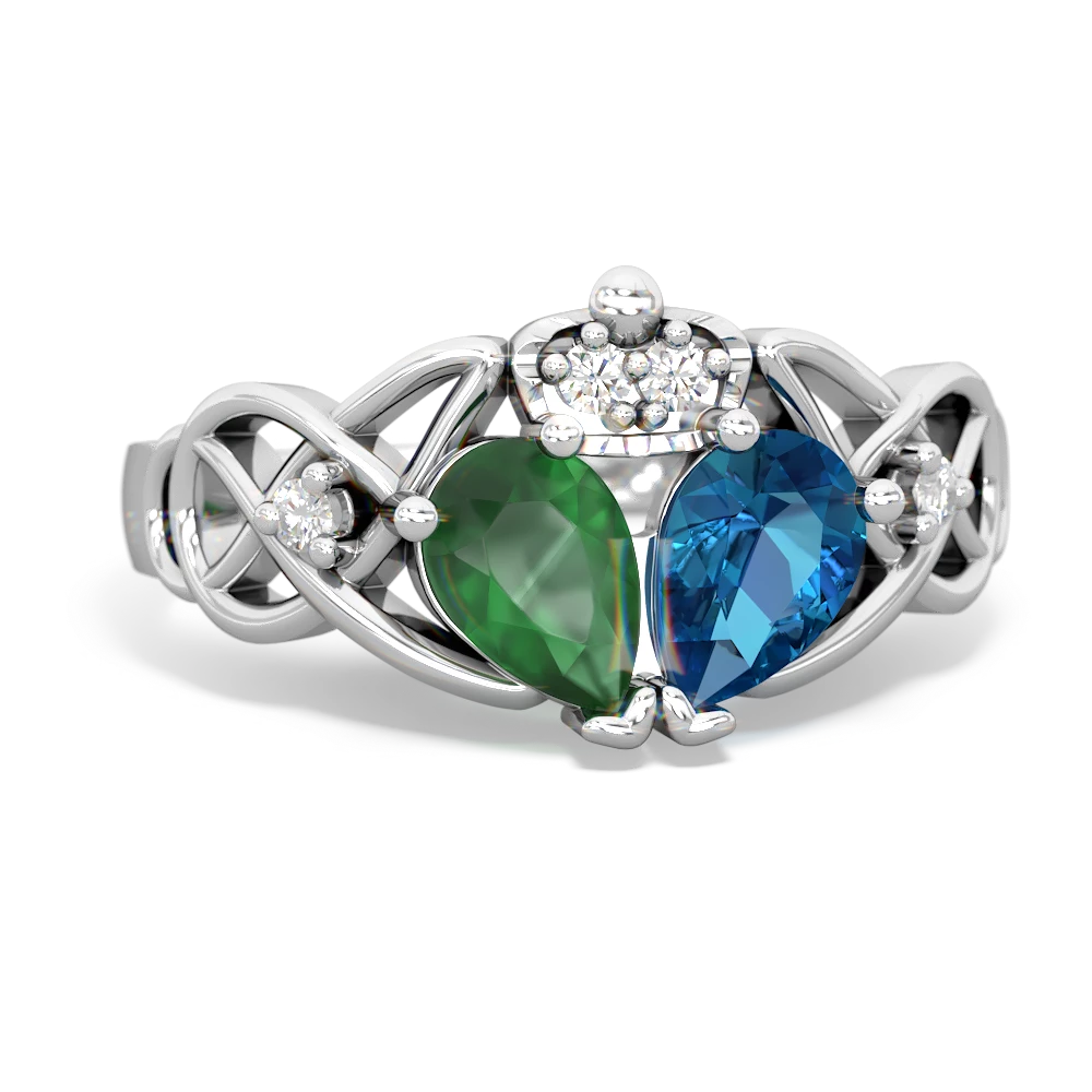 London Topaz 'One Heart' Celtic Knot Claddagh 14K White Gold ring R5322