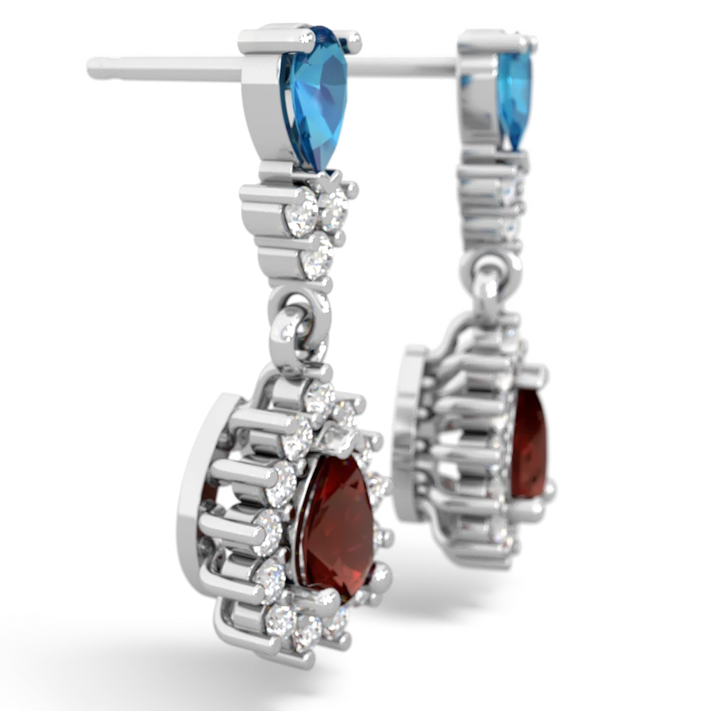 London Topaz Halo Pear Dangle 14K White Gold earrings E1882