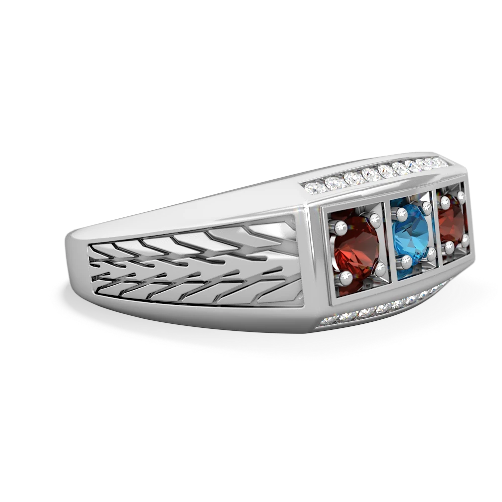 London Topaz Three Stone Tire Tread Men's 14K White Gold ring R0520