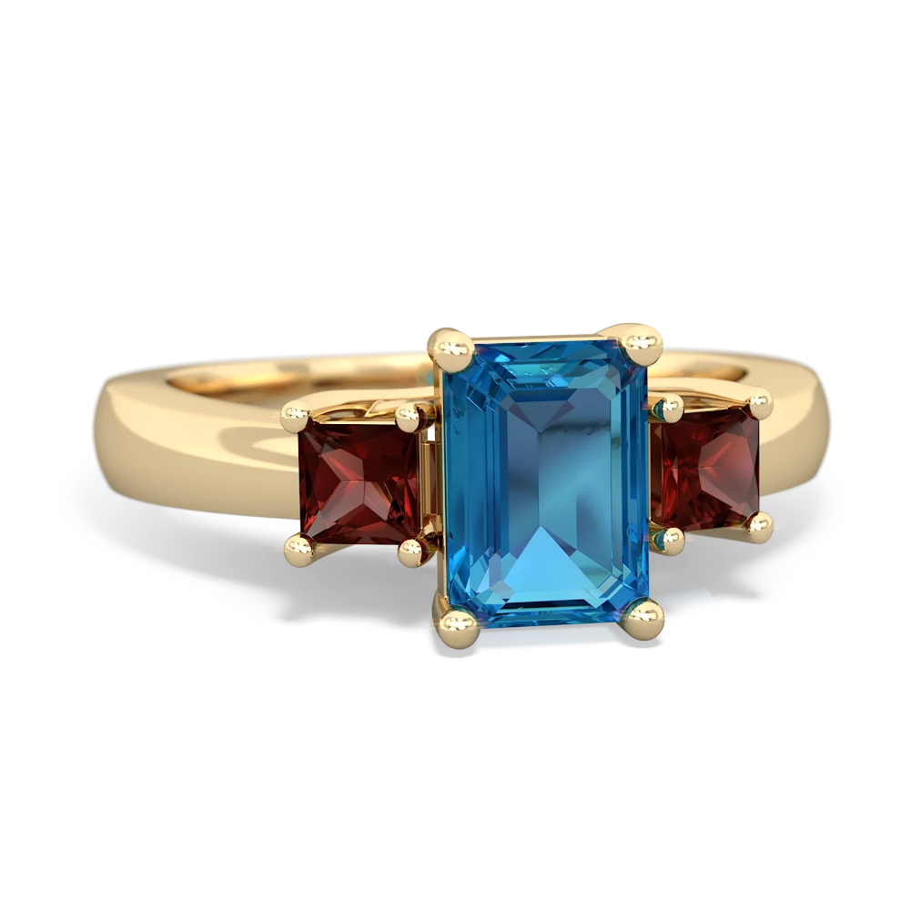 London Topaz Three Stone Emerald-Cut Trellis 14K Yellow Gold ring R4021