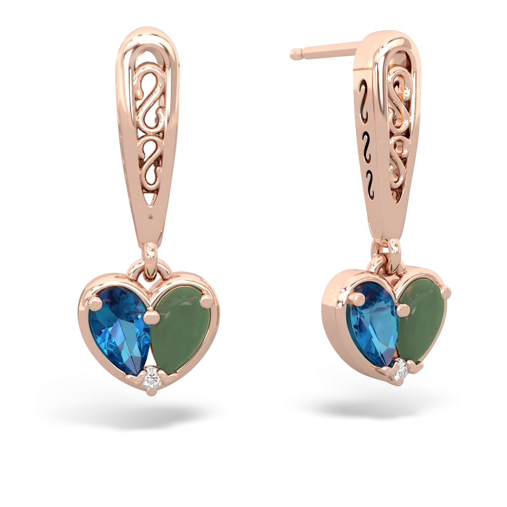 London Topaz Filligree Heart 14K Rose Gold earrings E5070