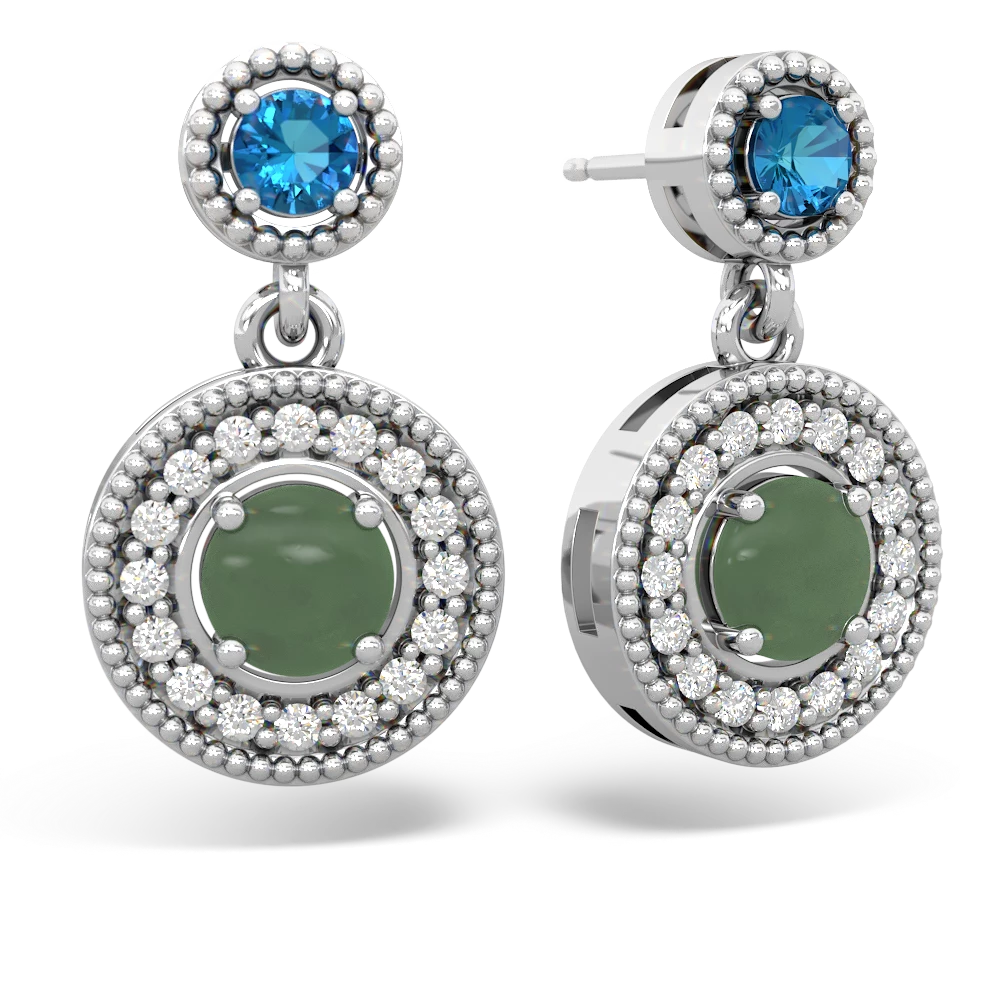 London Topaz Halo Dangle 14K White Gold earrings E5319