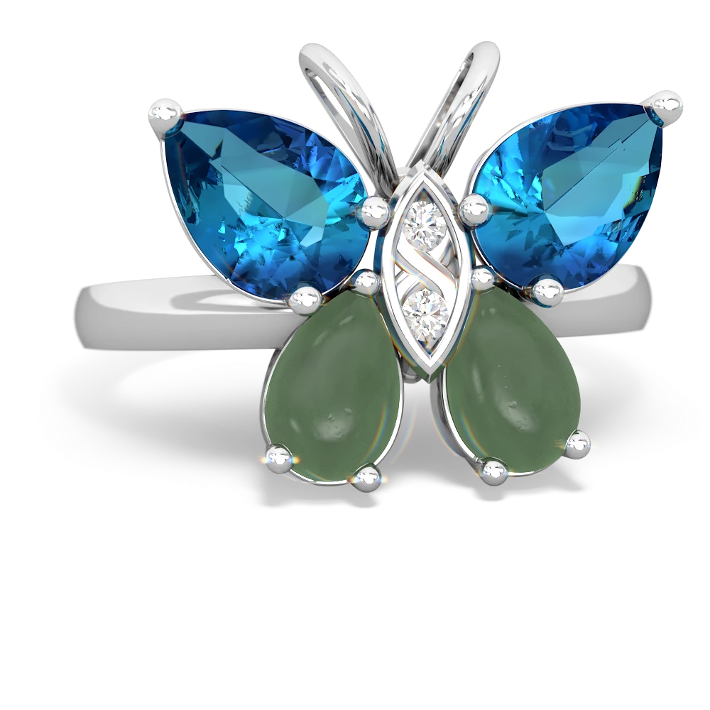 London Topaz Butterfly 14K White Gold ring R2215