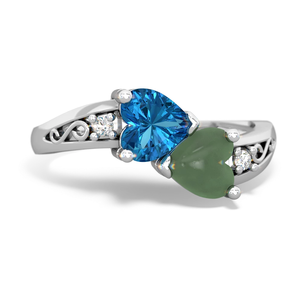 London Topaz Snuggling Hearts 14K White Gold ring R2178