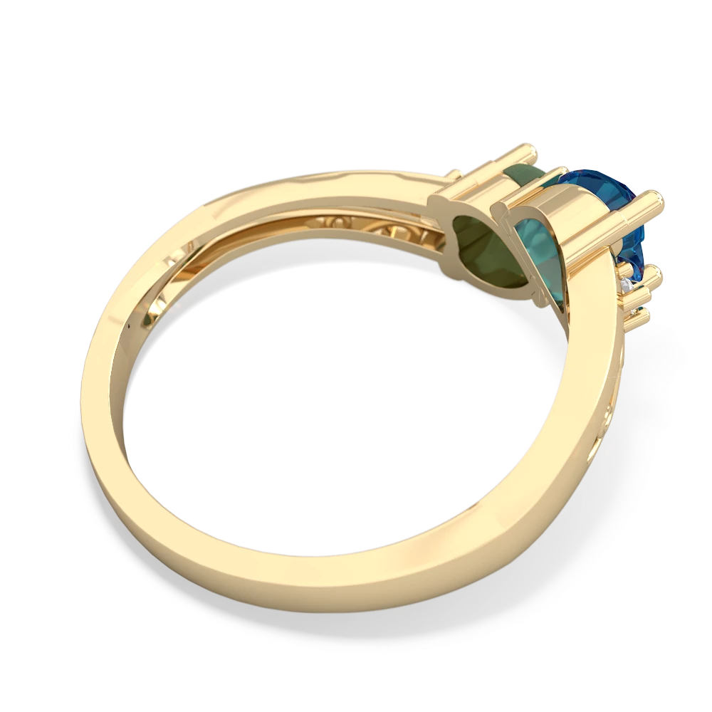 London Topaz Snuggling Hearts 14K Yellow Gold ring R2178