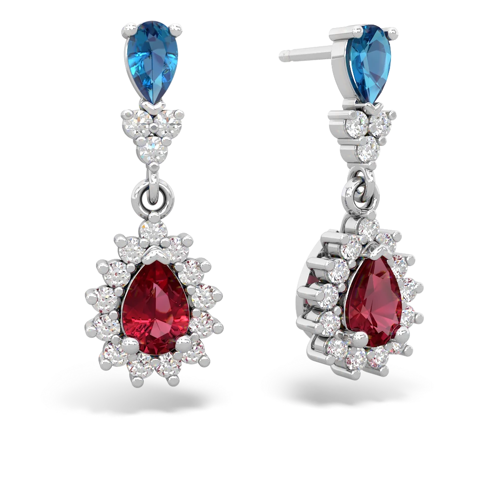 London Topaz Halo Pear Dangle 14K White Gold earrings E1882