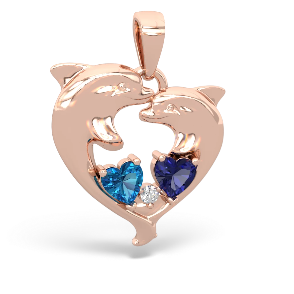 London Topaz Dolphin Heart 14K Rose Gold pendant P5820