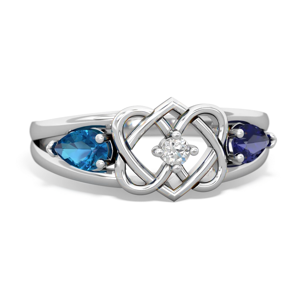 London Topaz Hearts Intertwined 14K White Gold ring R5880