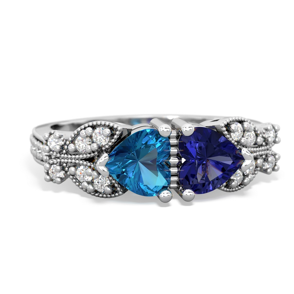 London Topaz Diamond Butterflies 14K White Gold ring R5601