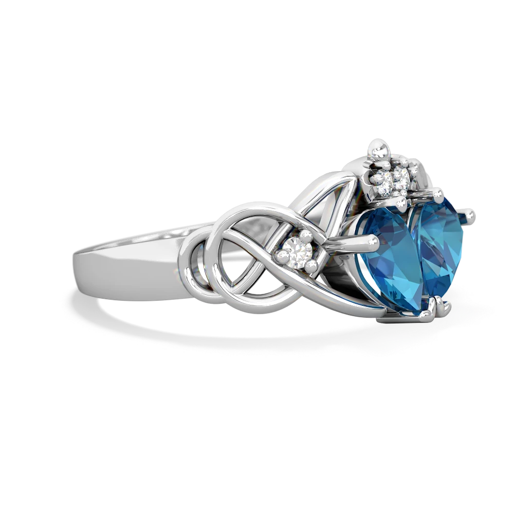 London Topaz 'One Heart' Celtic Knot Claddagh 14K White Gold ring R5322