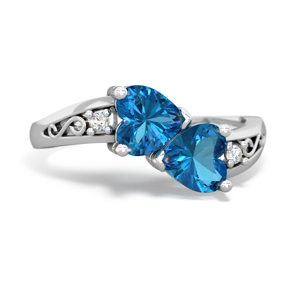 London Topaz Snuggling Hearts 14K White Gold ring R2178