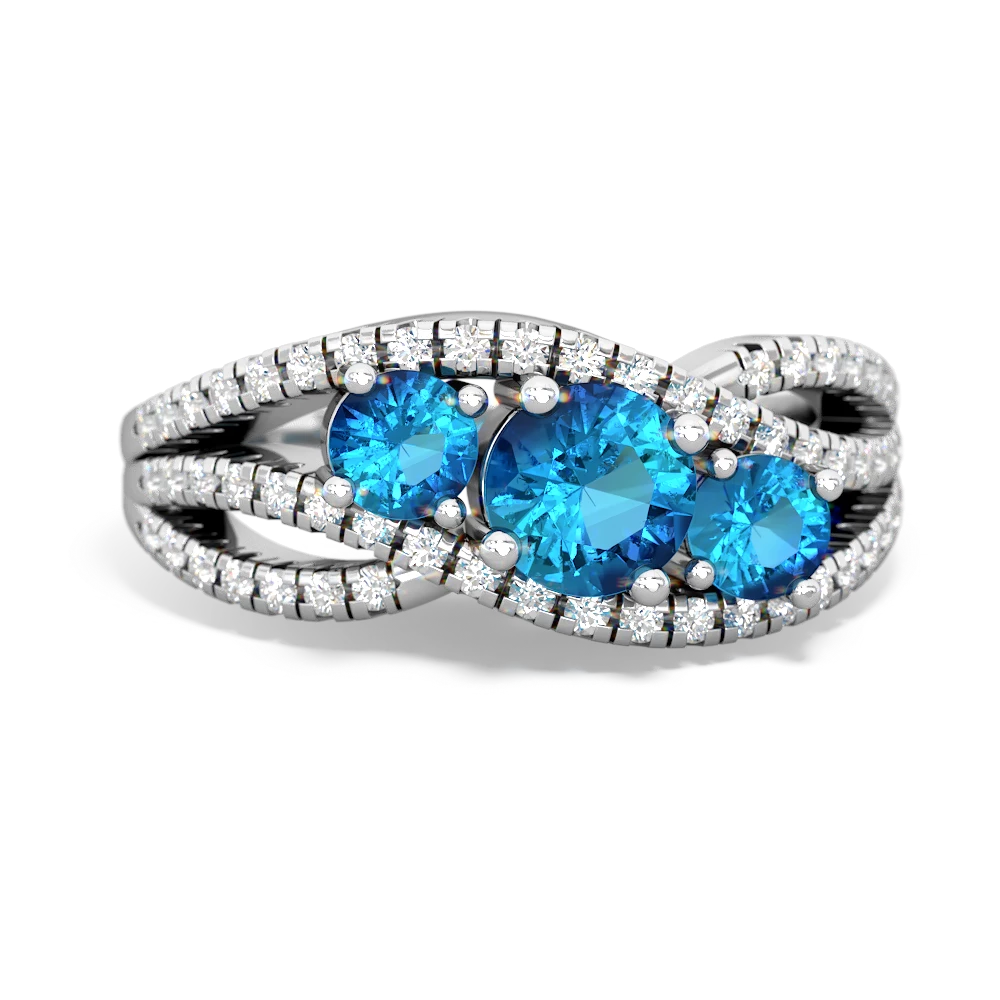 Lab Sapphire Three Stone Aurora 14K White Gold ring R3080