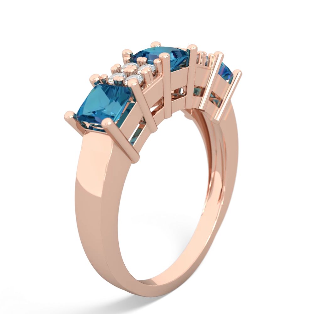 London Topaz Three Stone Diamond Cluster 14K Rose Gold ring R2592