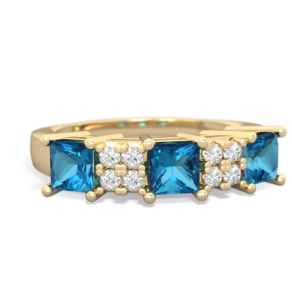 Sapphire Three Stone Diamond Cluster 14K Yellow Gold ring R2592