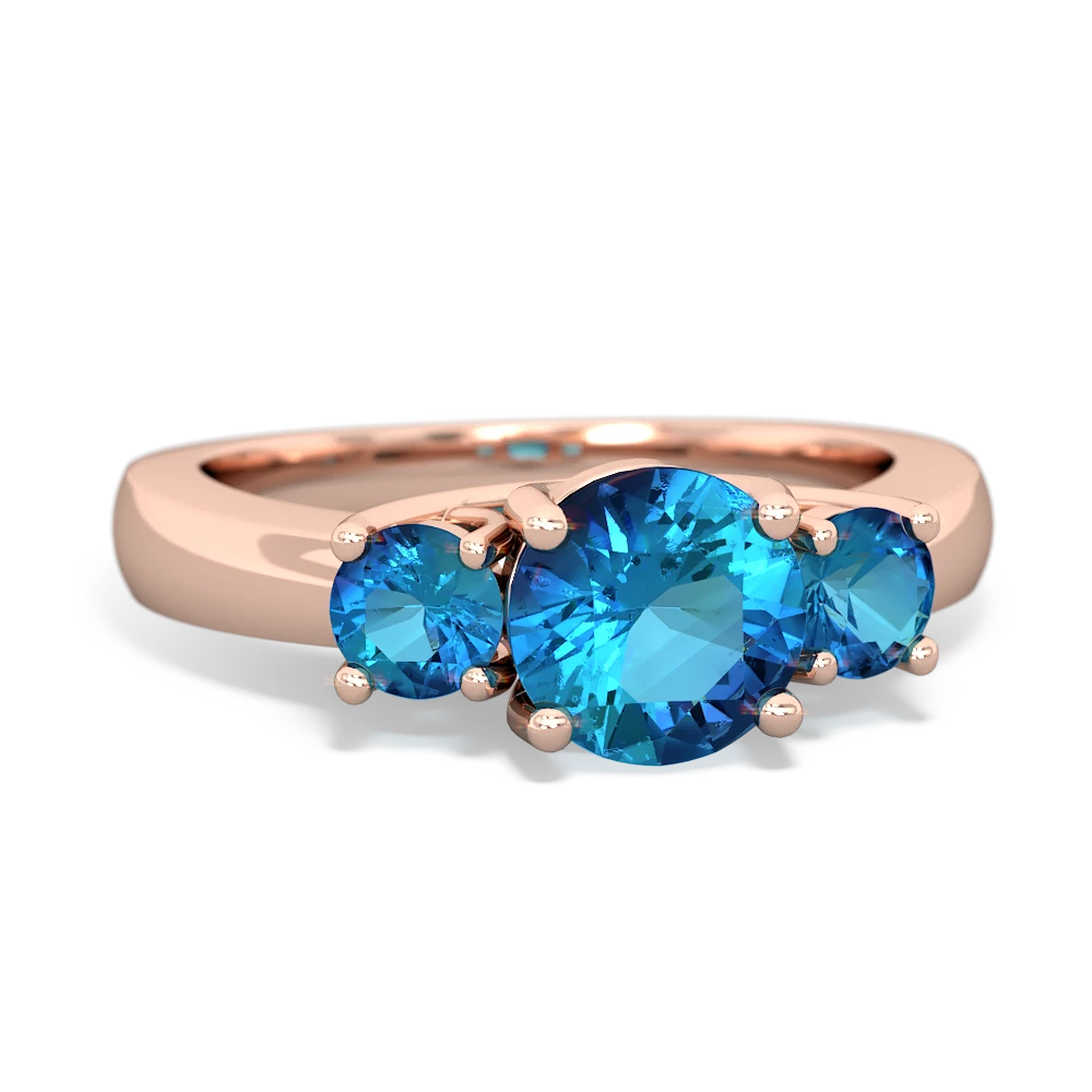 Blue Topaz Three Stone Round Trellis 14K Rose Gold ring R4018