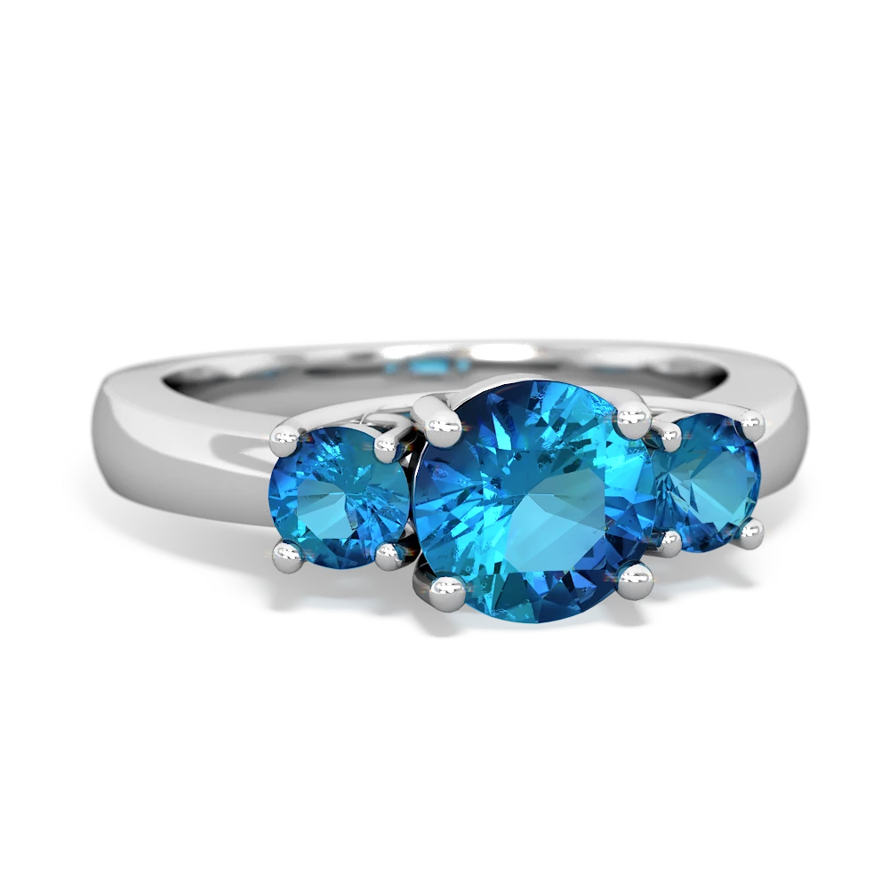 Blue Topaz Three Stone Round Trellis 14K White Gold ring R4018