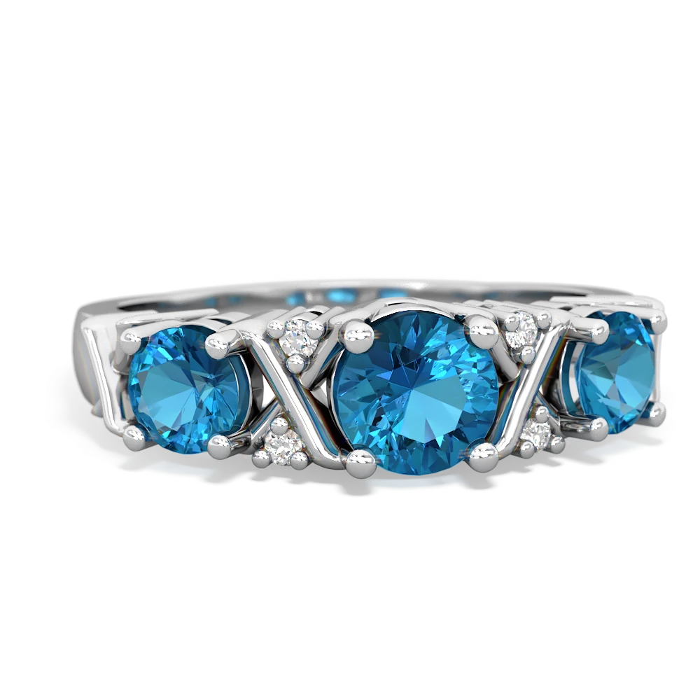 Lab Sapphire Hugs And Kisses 14K White Gold ring R5016