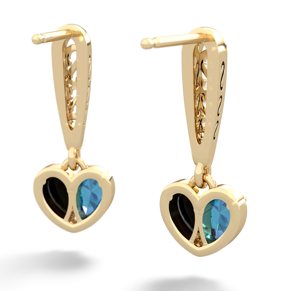 London Topaz Filligree Heart 14K Yellow Gold earrings E5070