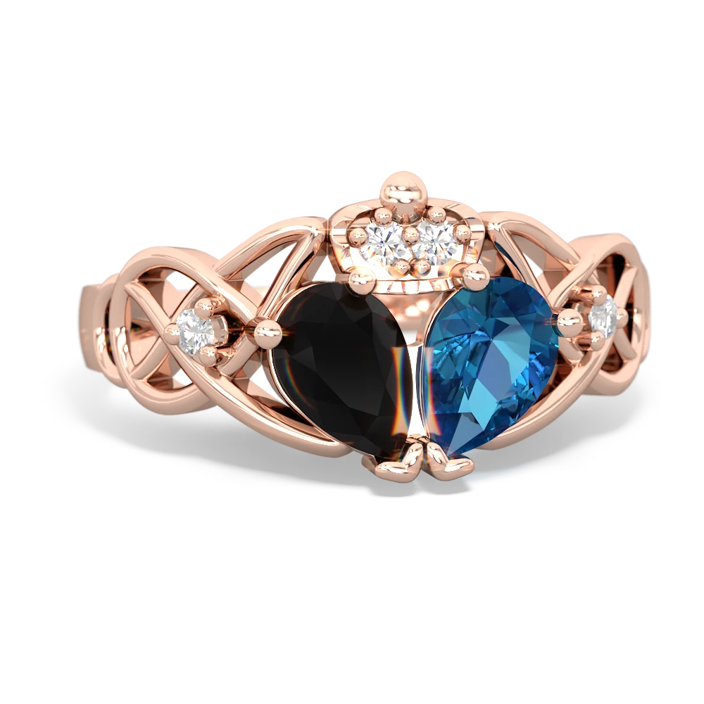 London Topaz 'One Heart' Celtic Knot Claddagh 14K Rose Gold ring R5322