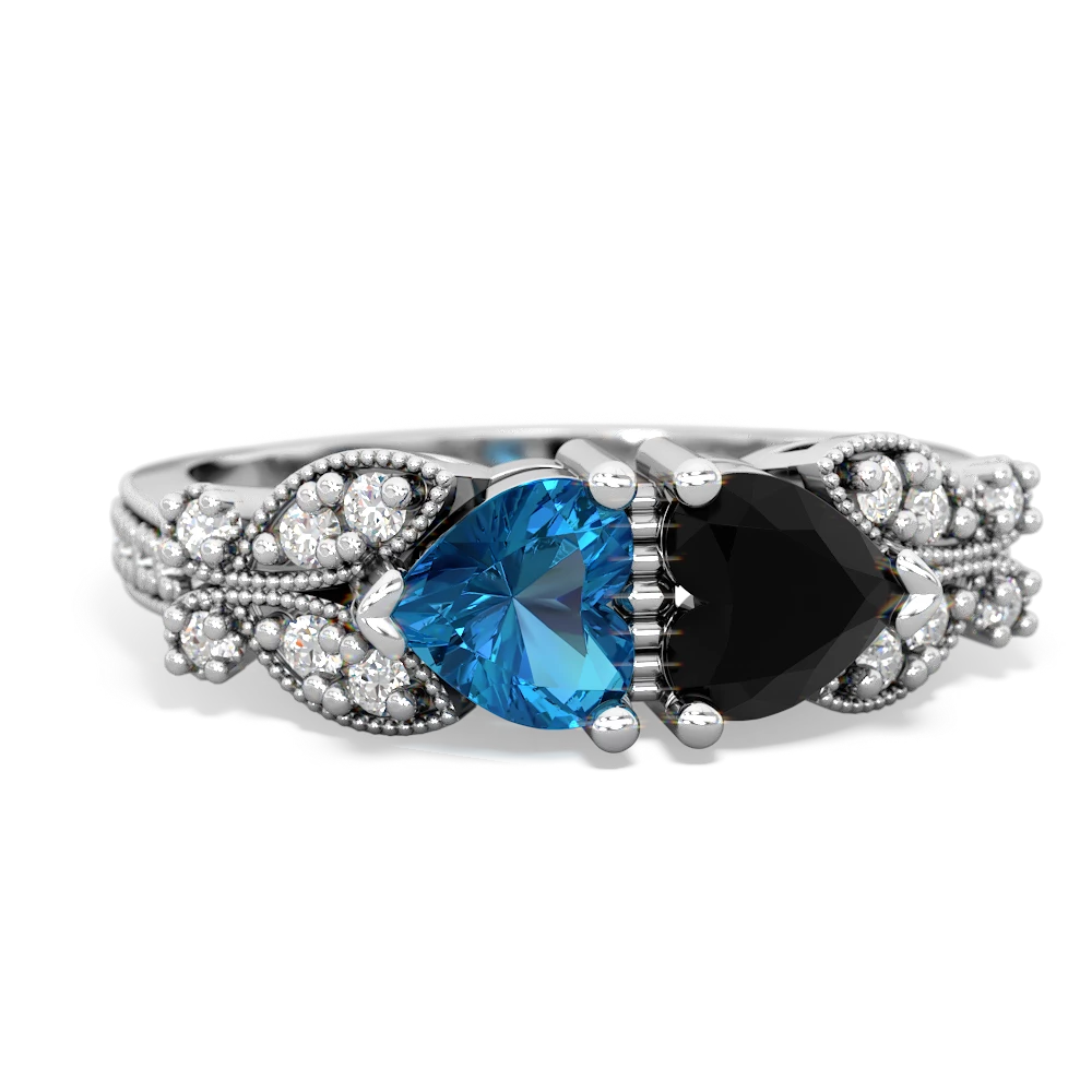 London Topaz Diamond Butterflies 14K White Gold ring R5601