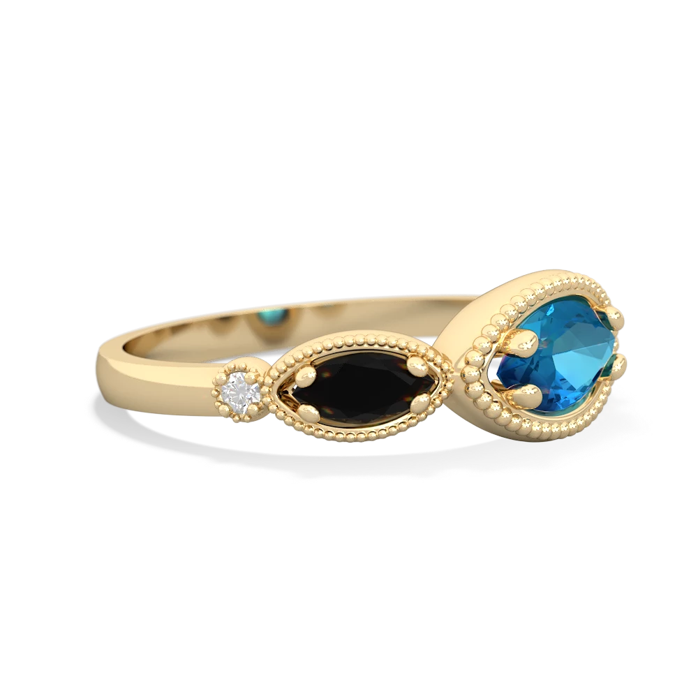 London Topaz Milgrain Marquise 14K Yellow Gold ring R5700