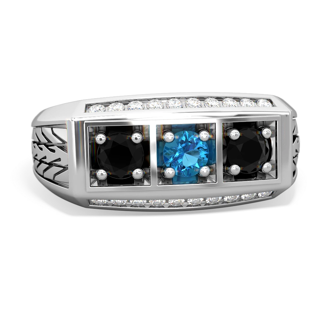 London Topaz Three Stone Tire Tread Men's 14K White Gold ring R0520