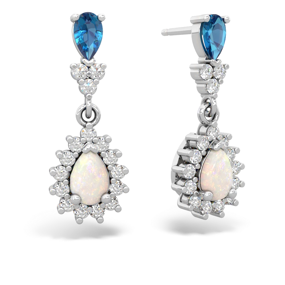 London Topaz Halo Pear Dangle 14K White Gold earrings E1882