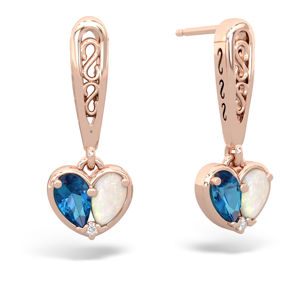 London Topaz Filligree Heart 14K Rose Gold earrings E5070