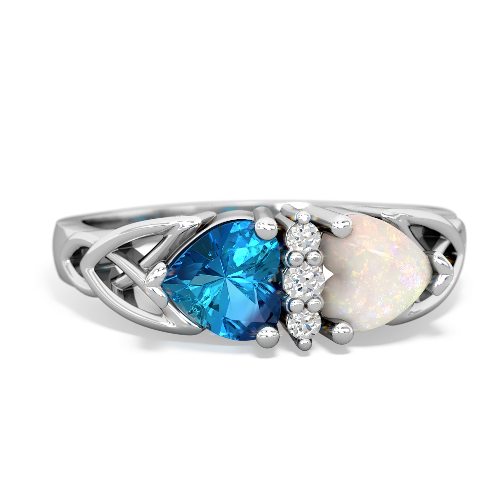 London Topaz Celtic Knot Double Heart 14K White Gold ring R5040