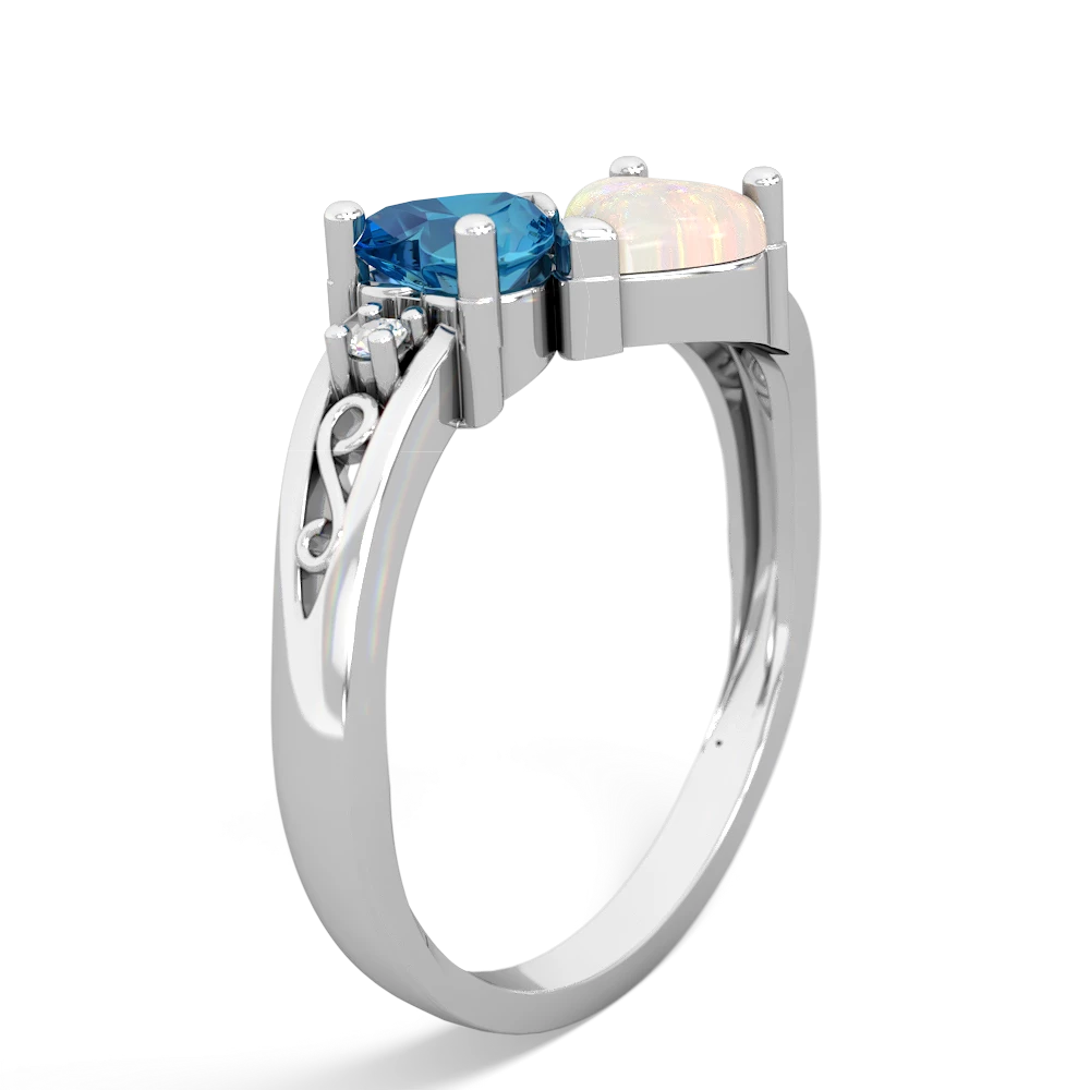 London Topaz Snuggling Hearts 14K White Gold ring R2178