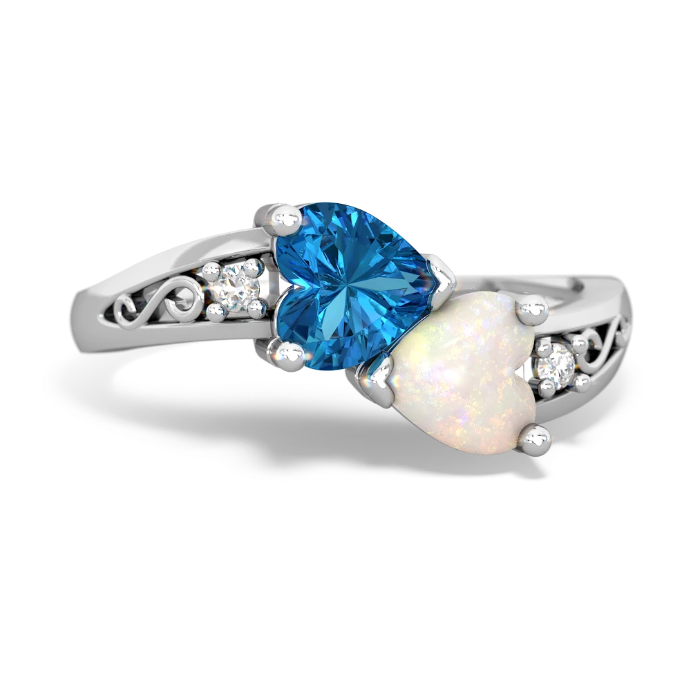 London Topaz Snuggling Hearts 14K White Gold ring R2178