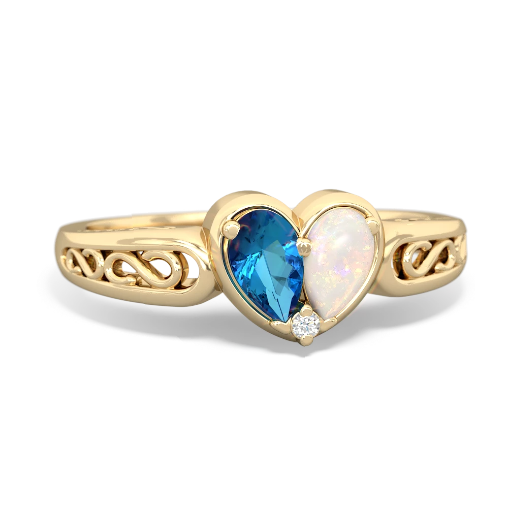 London Topaz Filligree 'One Heart' 14K Yellow Gold ring R5070