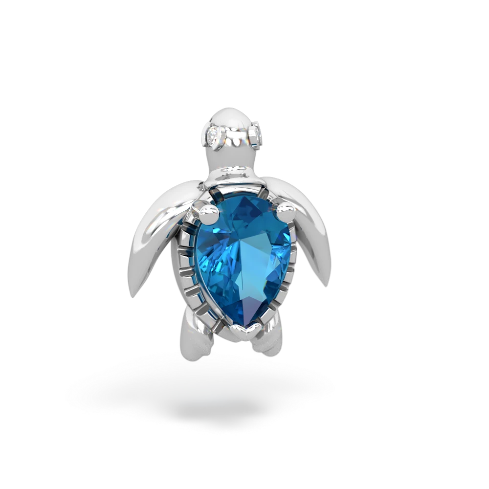 London Topaz Baby Sea Turtle 14K White Gold pendant P5241