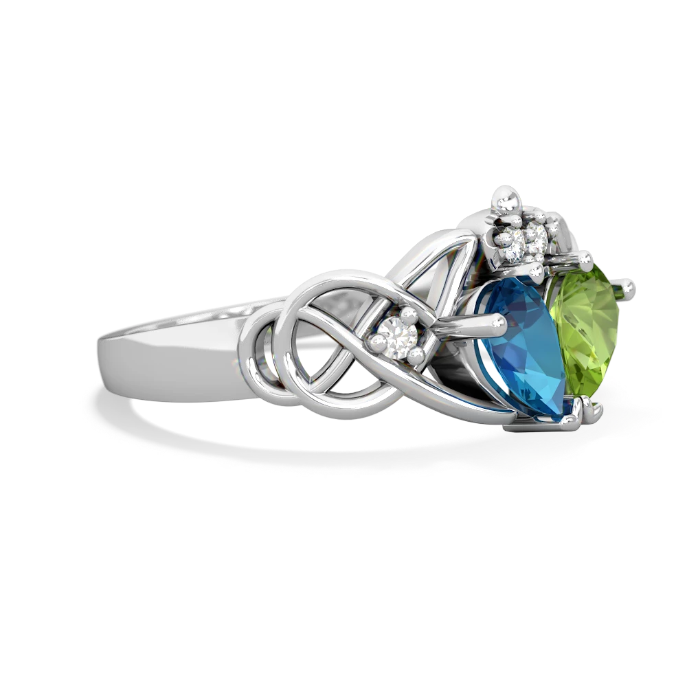 London Topaz 'One Heart' Celtic Knot Claddagh 14K White Gold ring R5322