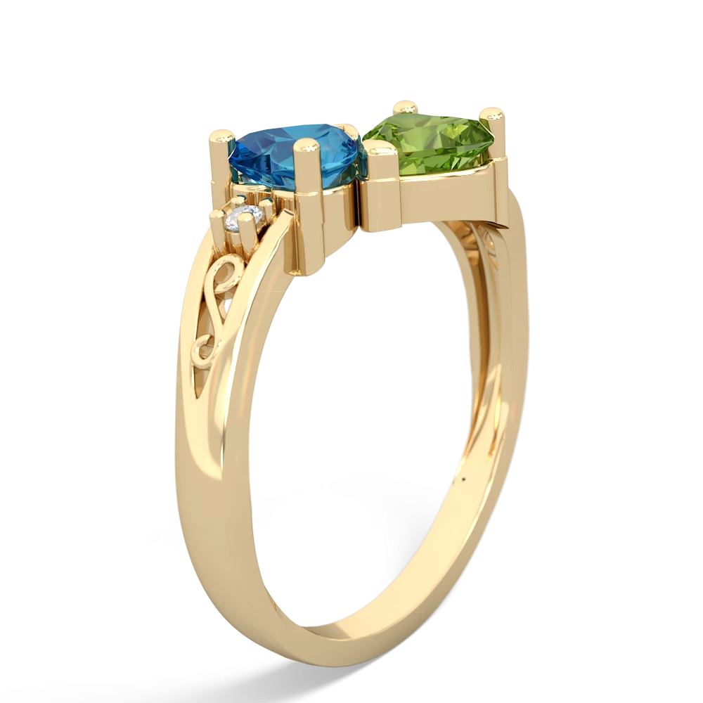 London Topaz Snuggling Hearts 14K Yellow Gold ring R2178