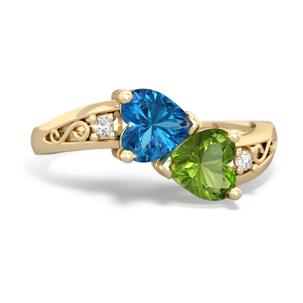 London Topaz Snuggling Hearts 14K Yellow Gold ring R2178