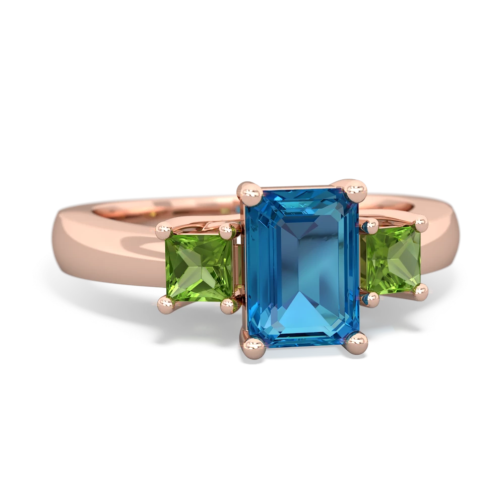 London Topaz Three Stone Emerald-Cut Trellis 14K Rose Gold ring R4021