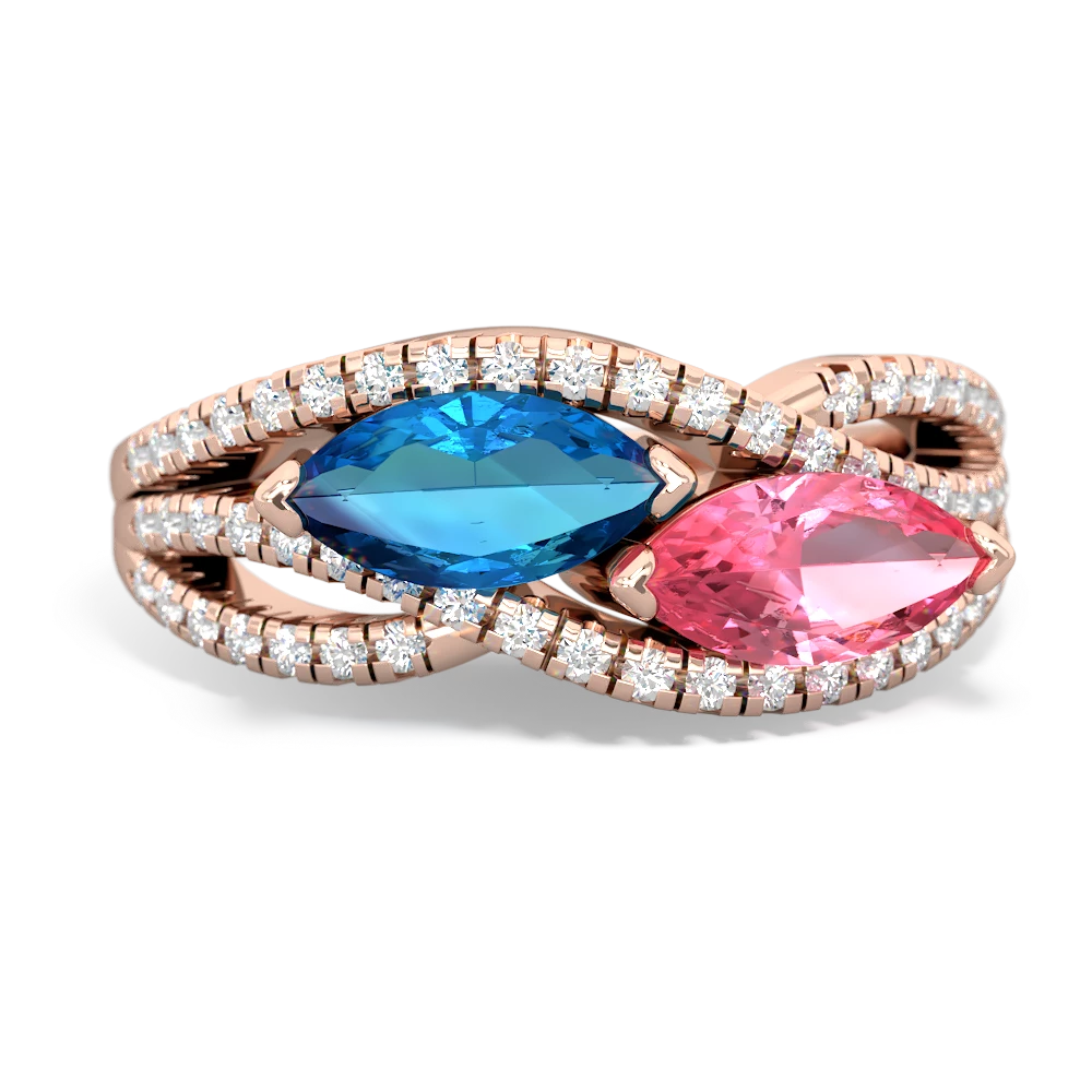 London Topaz Diamond Rivers 14K Rose Gold ring R3070