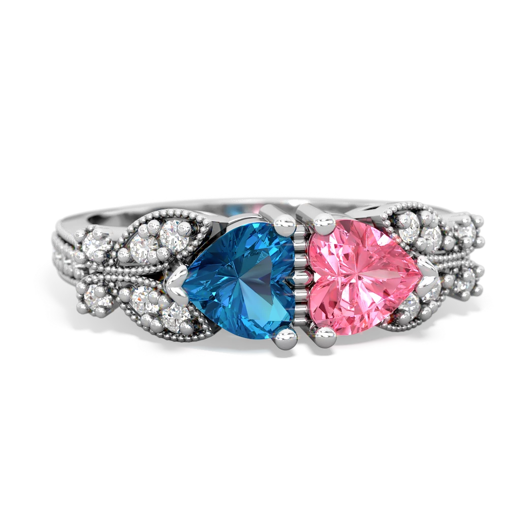 London Topaz Diamond Butterflies 14K White Gold ring R5601