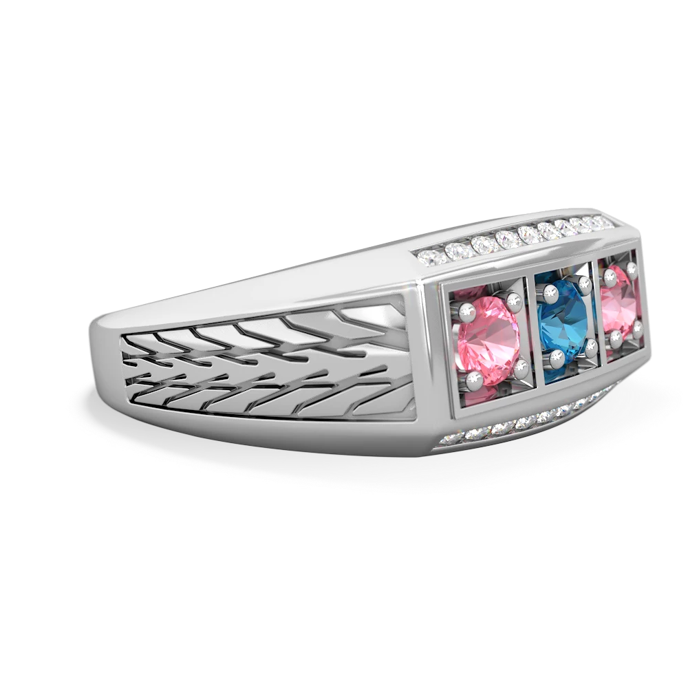 London Topaz Three Stone Tire Tread Men's 14K White Gold ring R0520