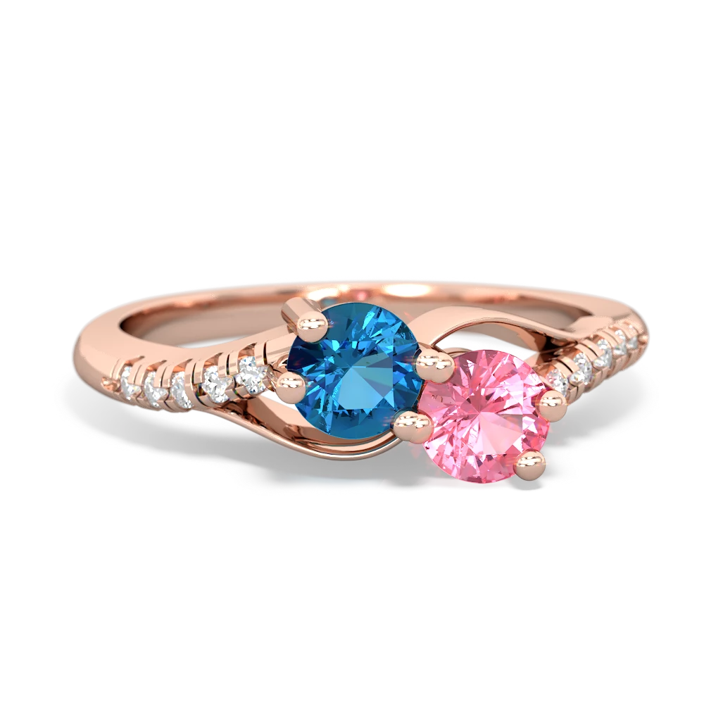 London Topaz Infinity Pave Two Stone 14K Rose Gold ring R5285