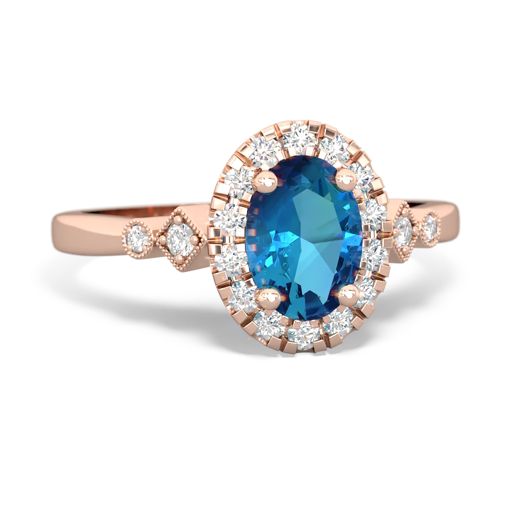 London Topaz Antique-Style Halo 14K Rose Gold ring R5720