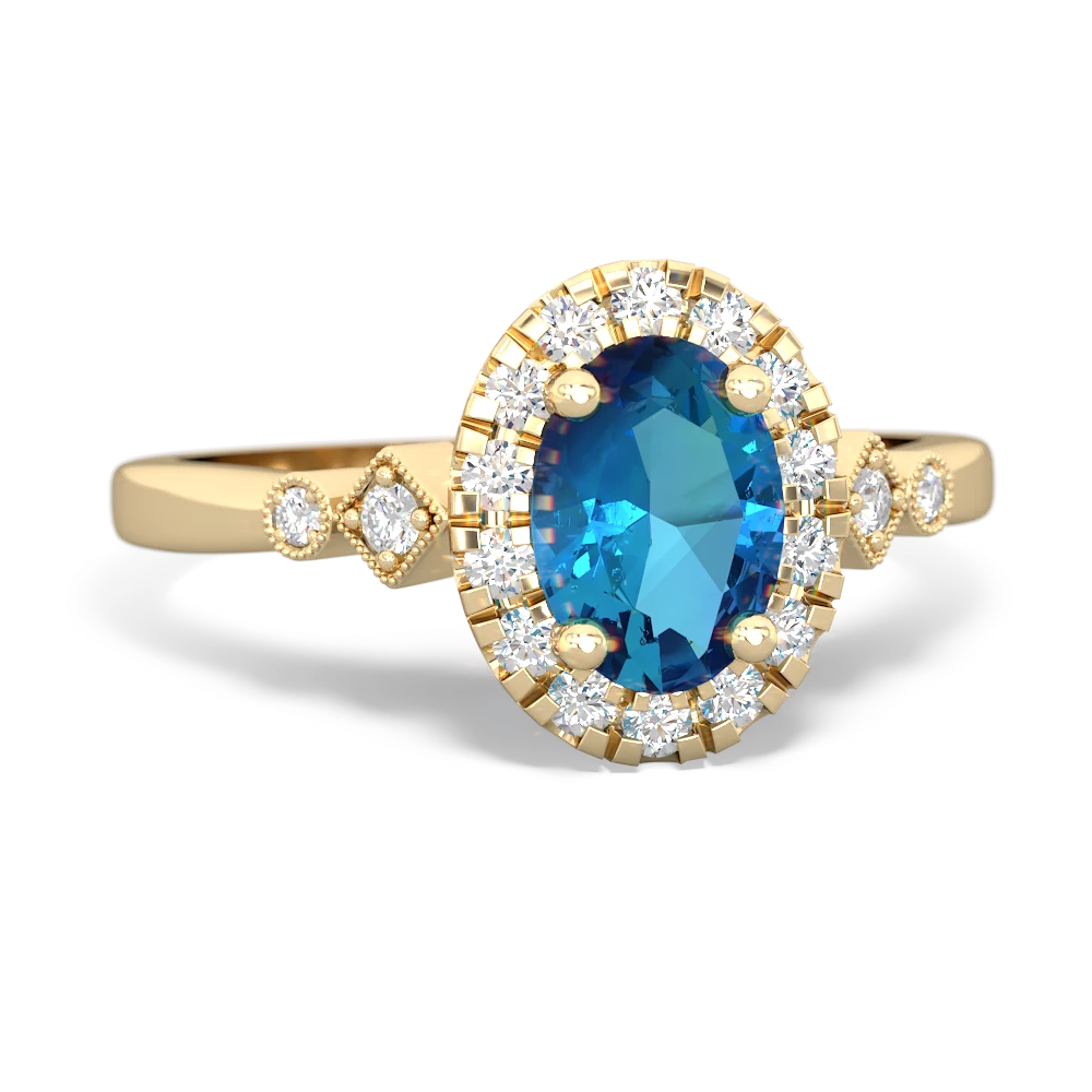 London Topaz Antique-Style Halo 14K Yellow Gold ring R5720