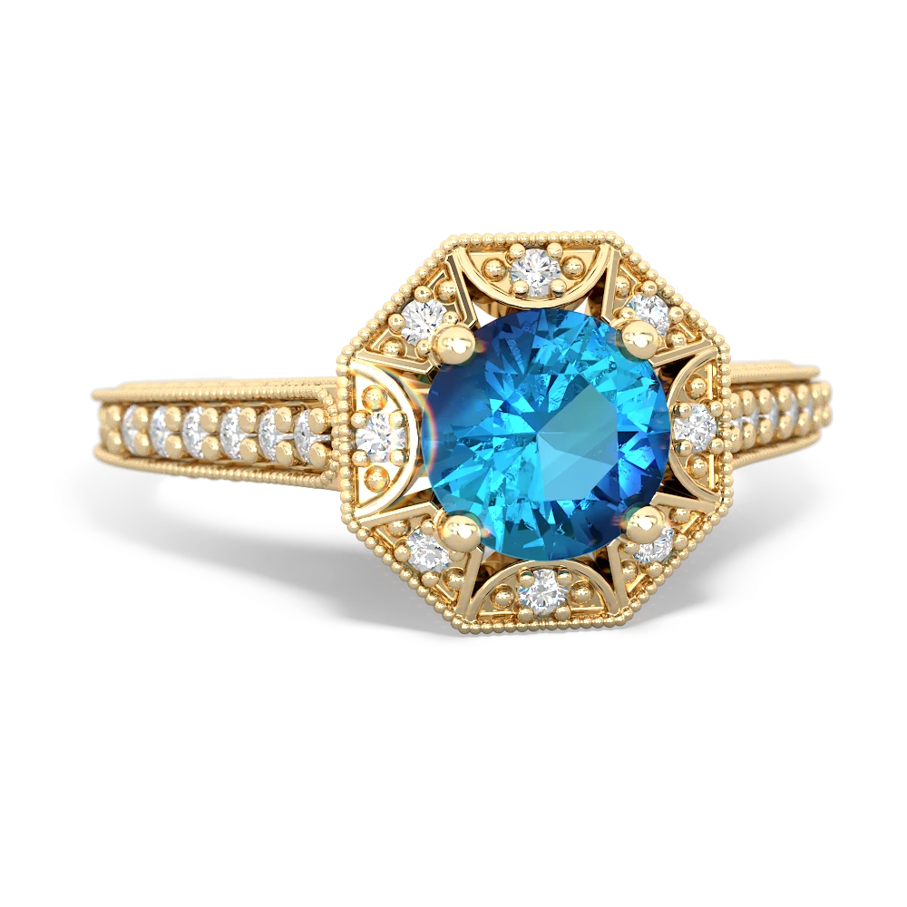 London Topaz Art-Deco Starburst 14K Yellow Gold ring R5520