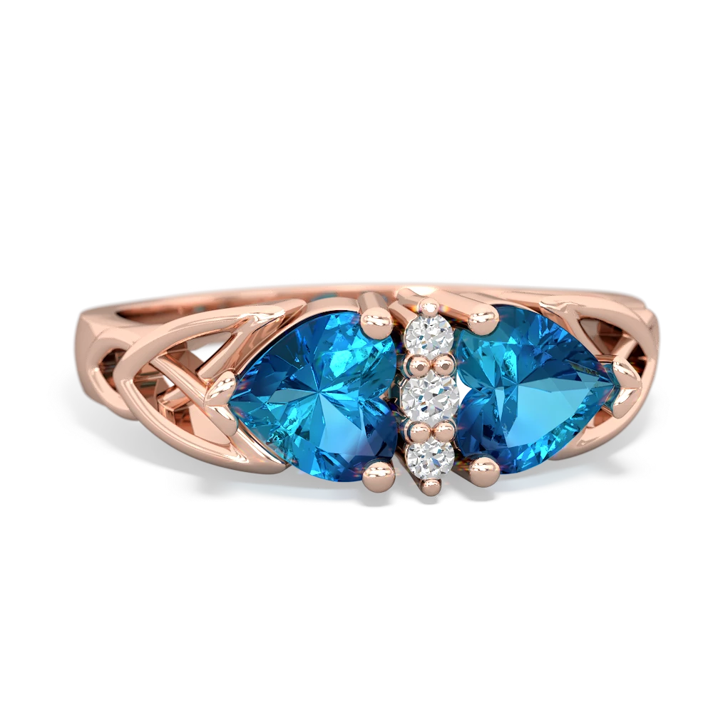 London Topaz Celtic Knot Double Heart 14K Rose Gold ring R5040